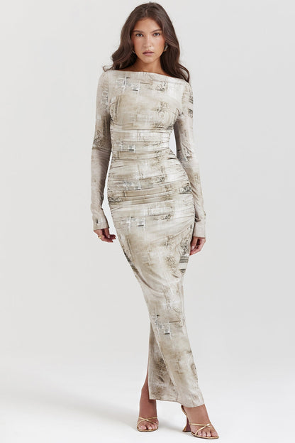 pale sage print maxi dress