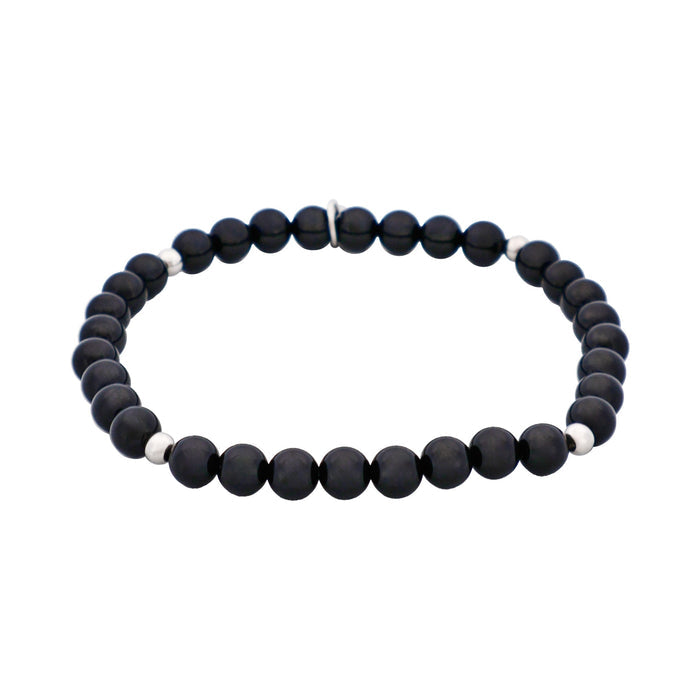 Black Agate & Stainless Steel Beaded Bracelet