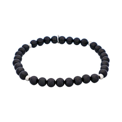 Black Agate & Stainless Steel Beaded Bracelet