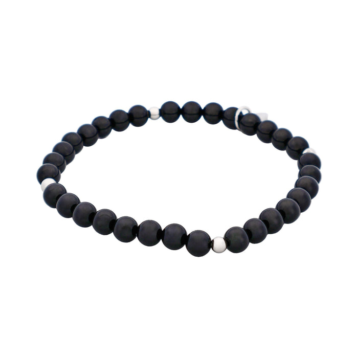 Black Agate & Stainless Steel Beaded Bracelet