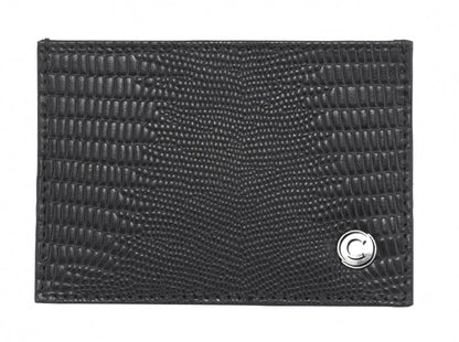 Black Lizard Pattern & Cowhide Leather Card Wallet