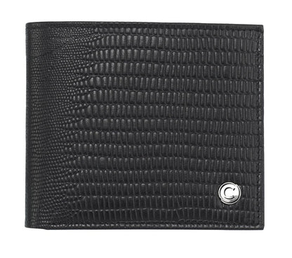 Black Lizard Pattern & Cowhide Leather Card Wallet