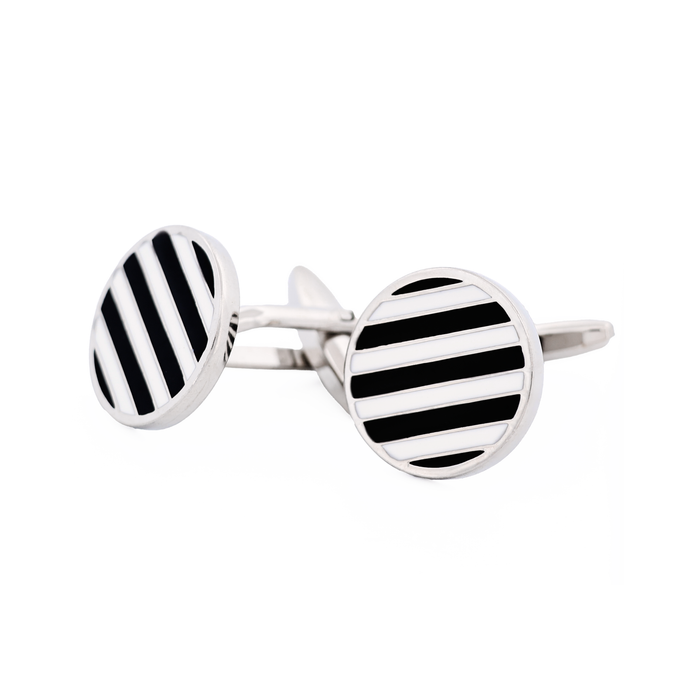 Black & White Stripe Round Cufflinks