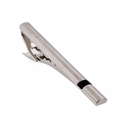 Brush Rhodium Black Tie Bar