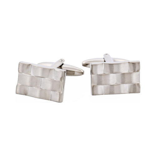 Brushed Rhodium Plated Weave Pattern Rectangle Cufflinks