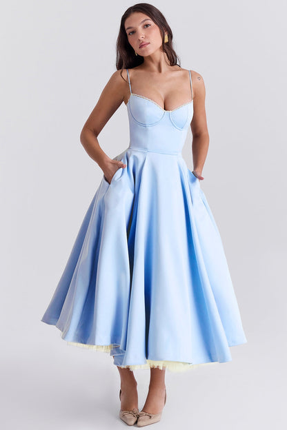 cinderella blue tulle midi dress