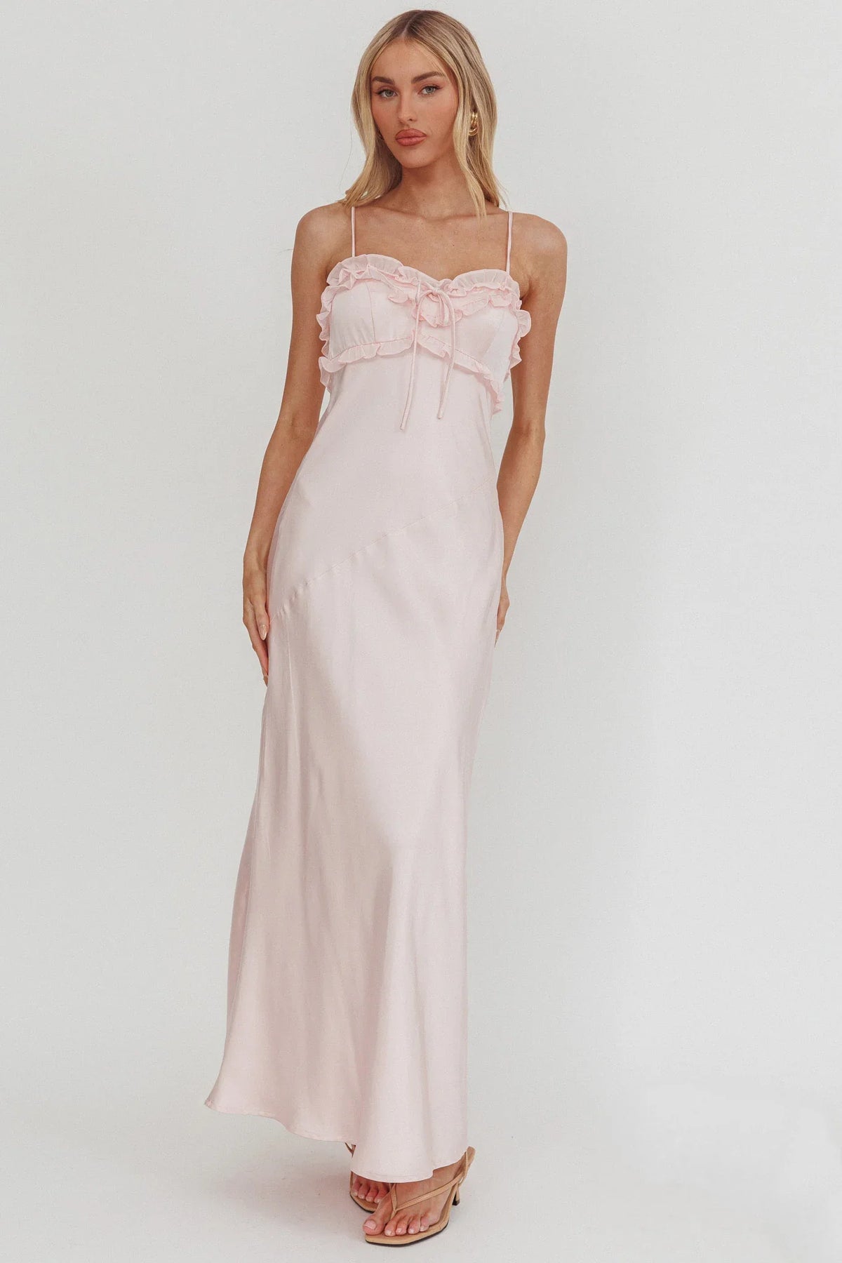 Caryn Frill Trim Maxi Dress Pink