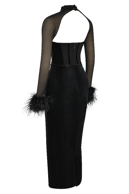 black velvet corset maxi dress