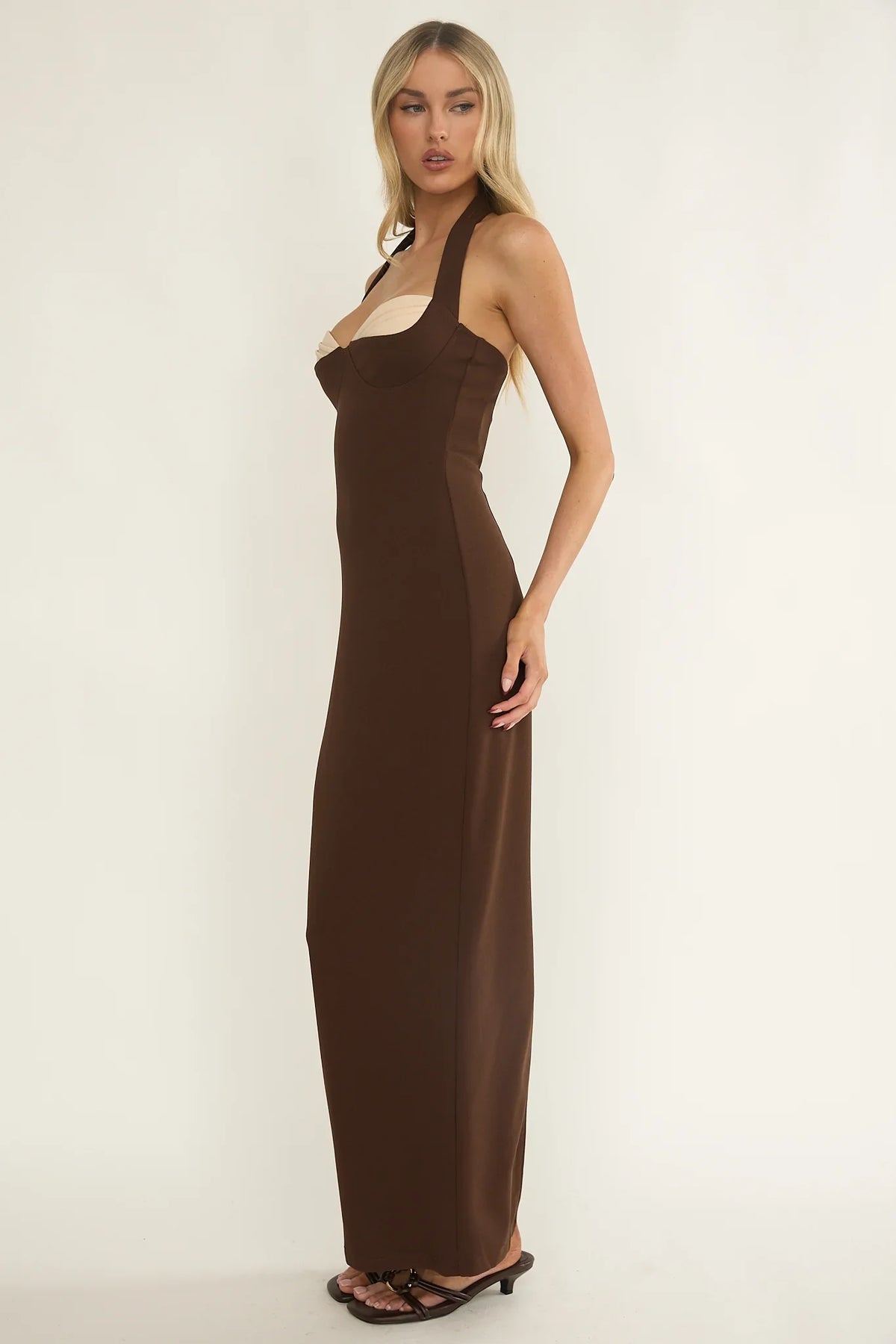 Briela Halter Bustier Maxi Dress Chocolate