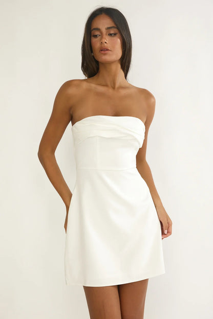 Serenelle Foldover Bust Mini Dress White