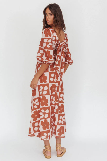 Transcendent Puff Sleeves Maxi Dress Floral Mocha
