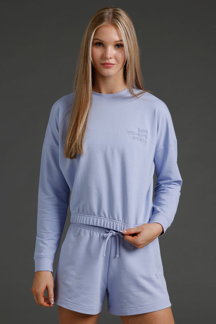Woman wearing a Lavender Gray loungewear set || Lavender Gray