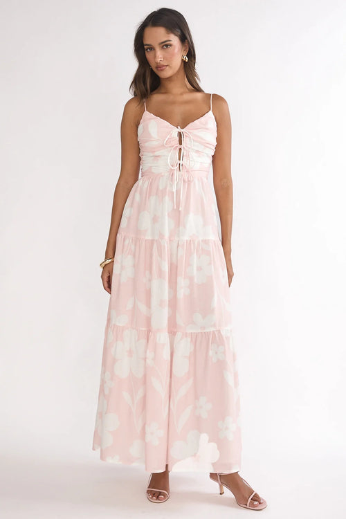 Darelle Tied Bodice Maxi Dress Floral Pink