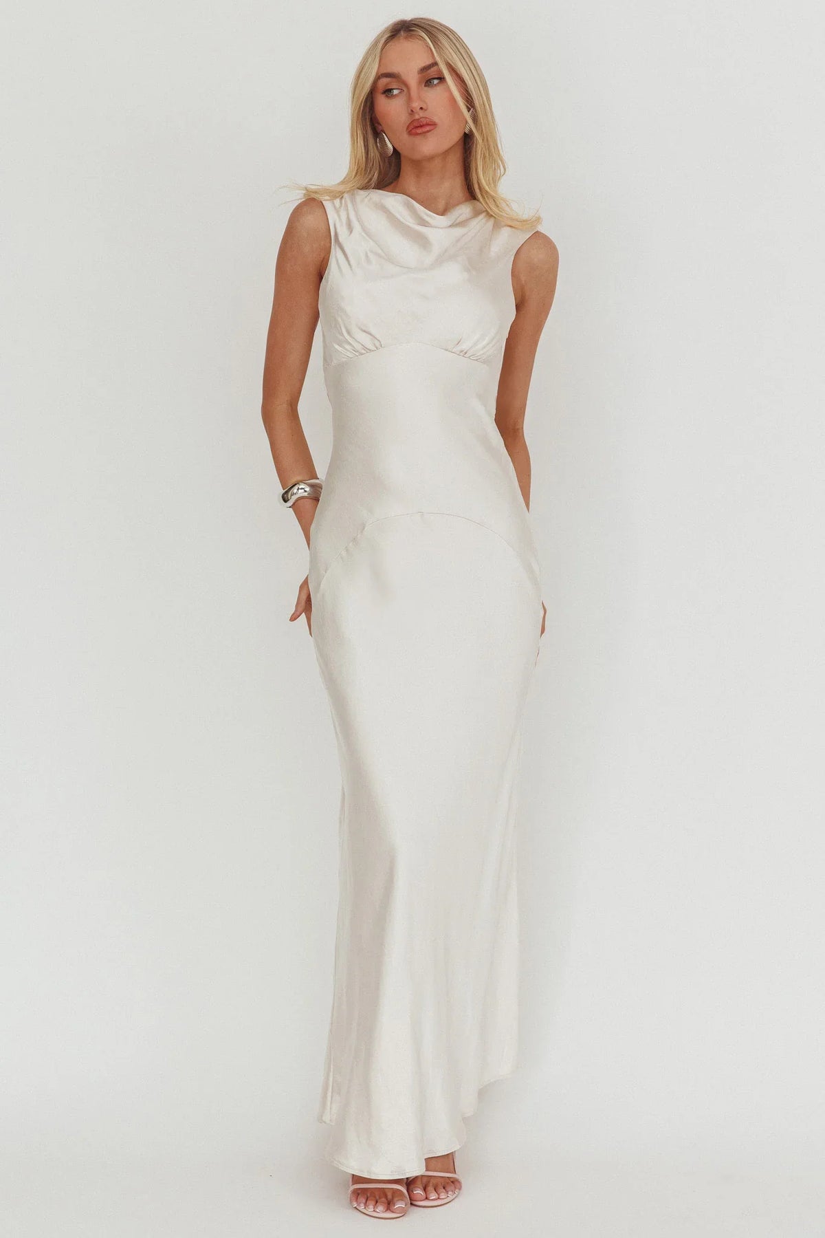 Cheers To You Cowl Back Maxi Dress Oyster
