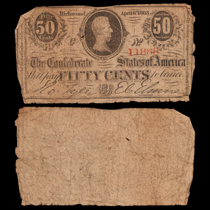 Confederate States of America, 50 Cent Note - April 6th, 1863 - American Civil War