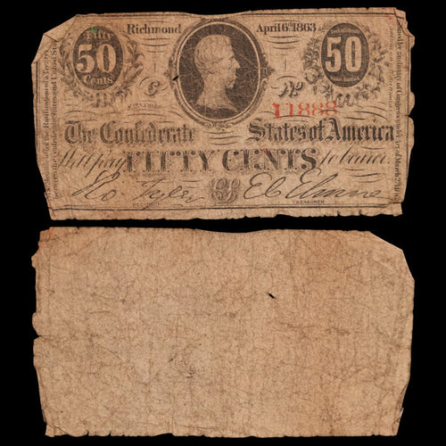 Confederate States of America, 50 Cent Note - April 6th, 1863 - American Civil War
