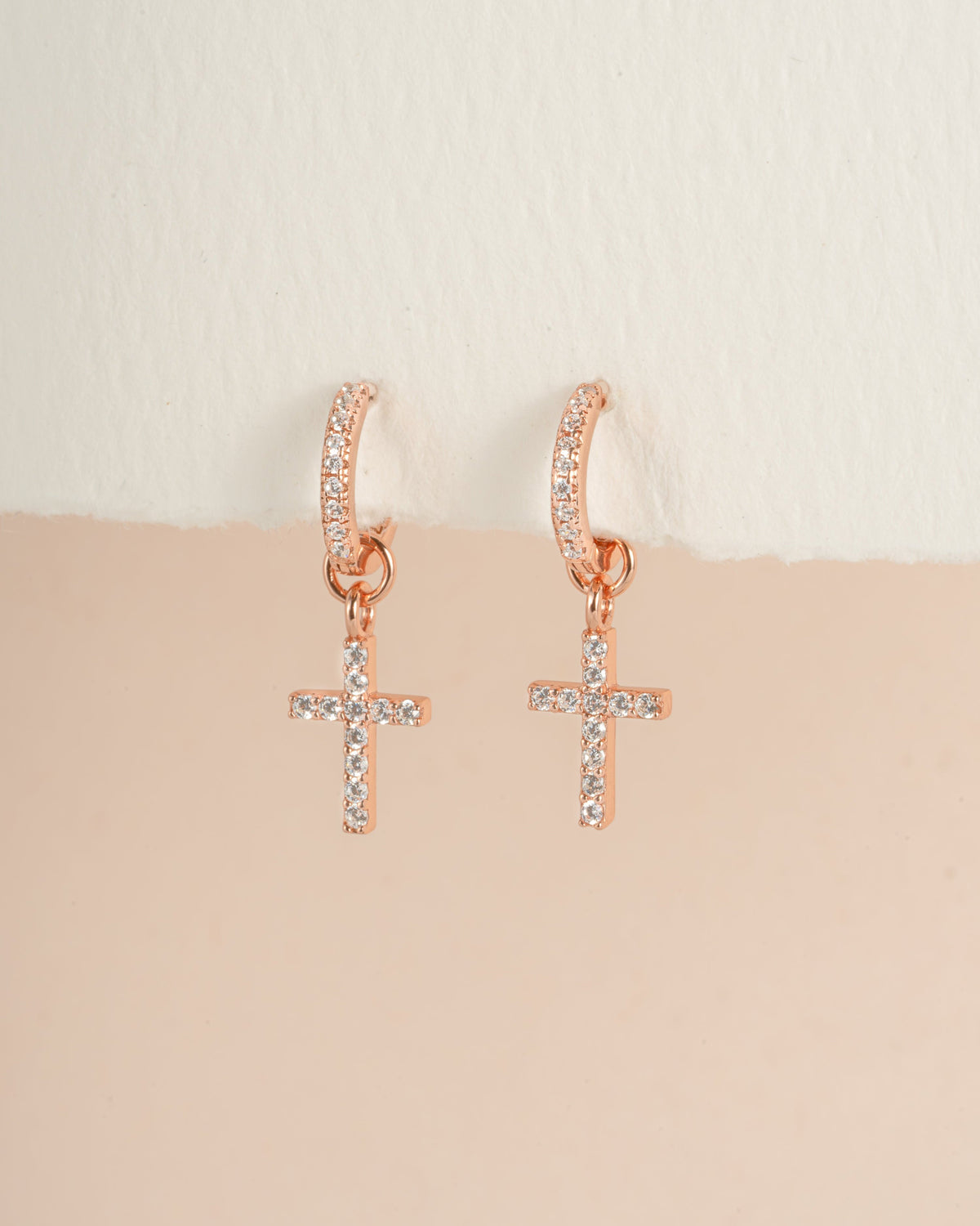 CZ Cross Charm Huggies