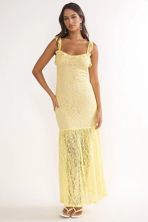 Noraya Lace Overlay Maxi Dress Lemon