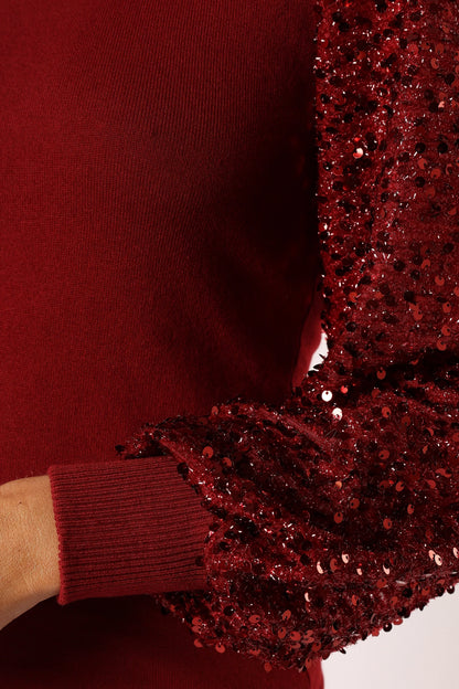 Rowan Sequin Sleeve Top - Burgundy