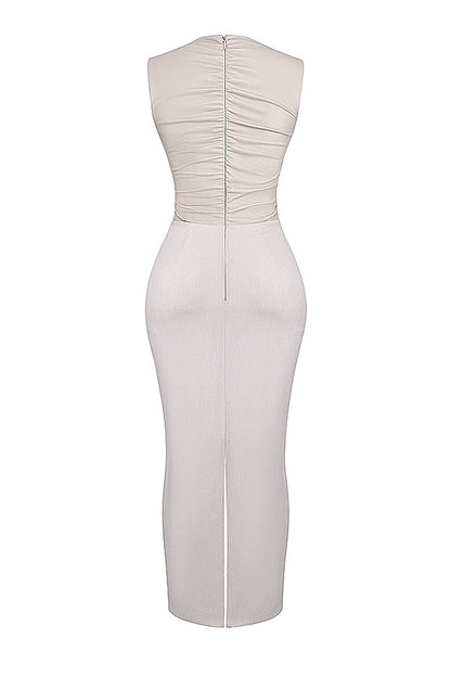 ecru vegan leather maxi dress