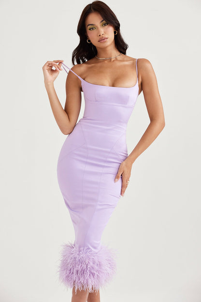 orchid satin midi dress