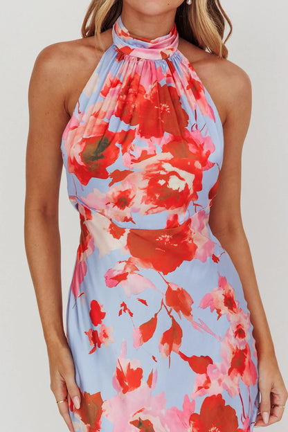 Shana Halterneck Maxi Dress Roses Blue