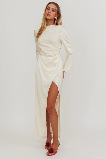 Loveland Long Sleeve Cowl Back Maxi Dress Beige