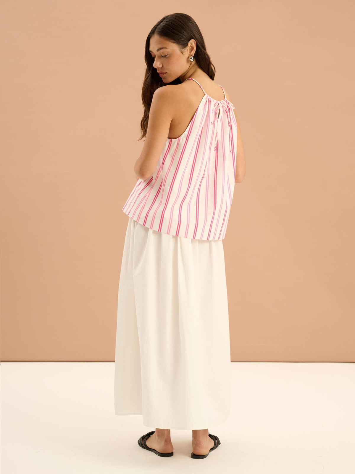 Darcie Drop Waist Full Midi Skirt in White