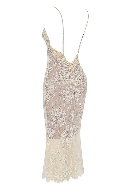 antique ivory lace midi dress