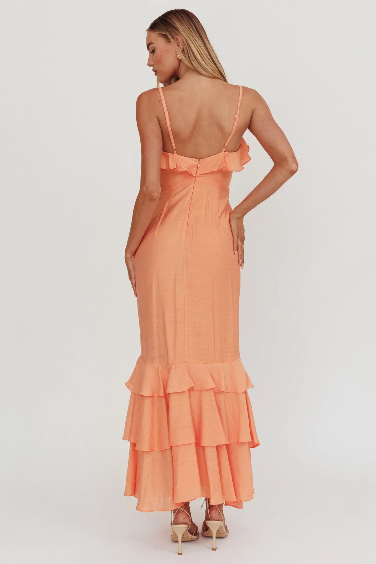 Silvana Frill Trim Split Maxi Dress Orange
