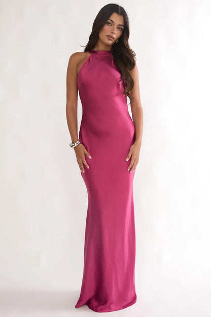 Saphirra Open Cowl Back Maxi Dress Berry