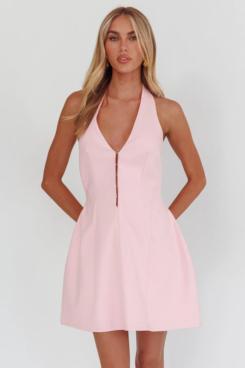 Elisabet Halter Neck Mini Dress Pink