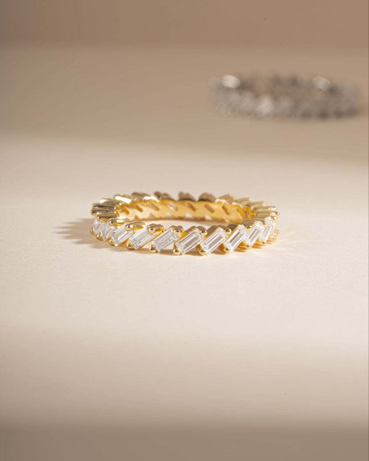 Slanted White CZ Baguette Ring