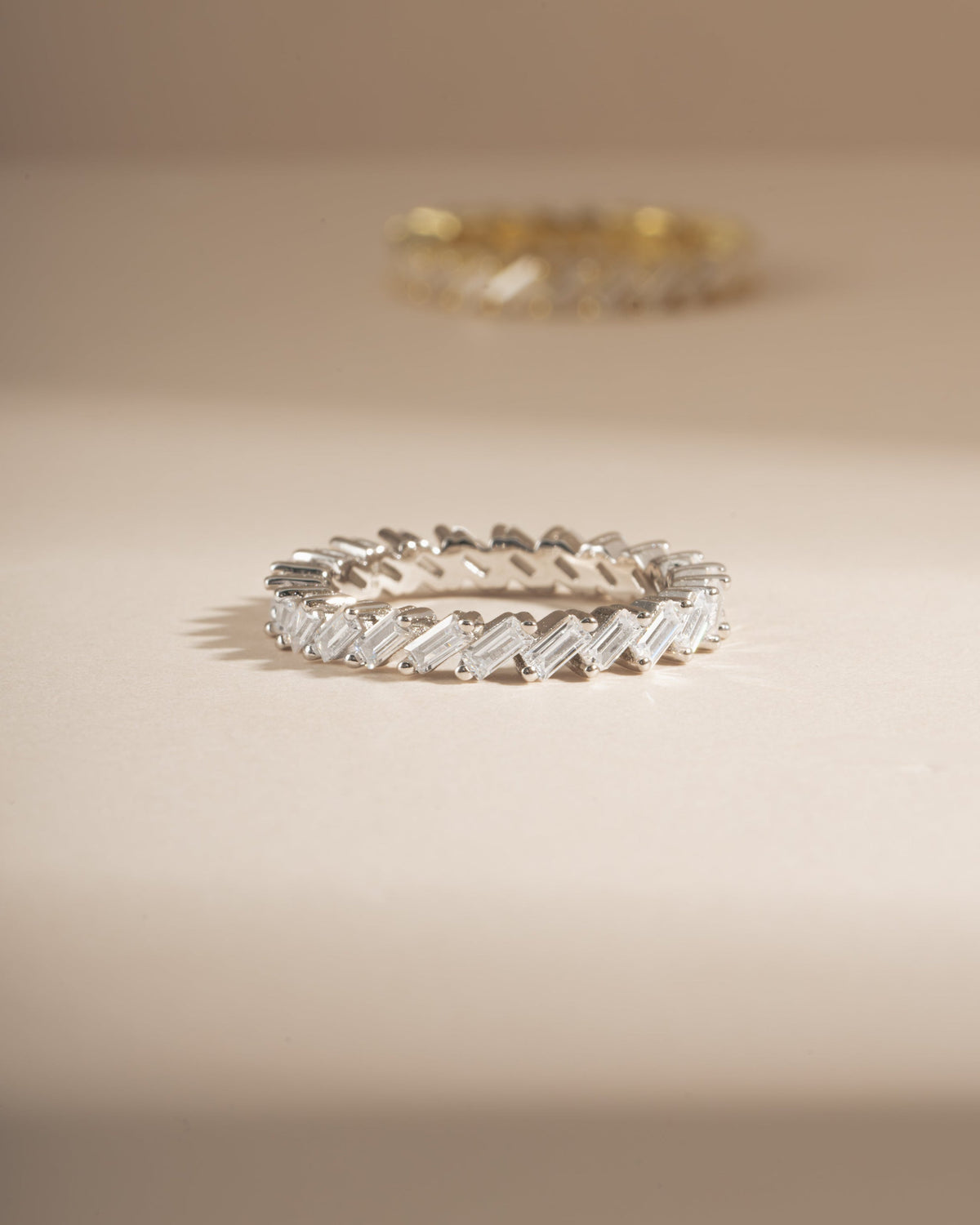 Slanted White CZ Baguette Ring