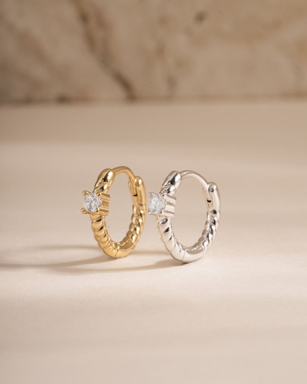 Diamond Spiral Huggie Hoops