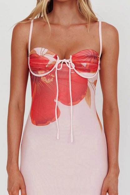 Fortune Bust Tie Maxi Dress Hibiscus Pink