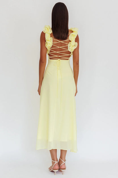 Eloquent Lace-Up Back Maxi Dress Yellow