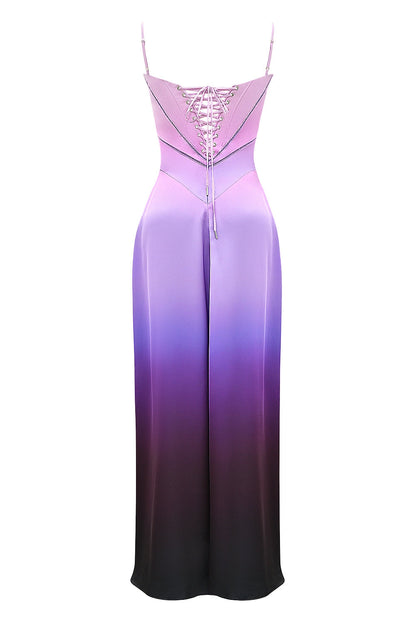 ombre print lace up maxi dress