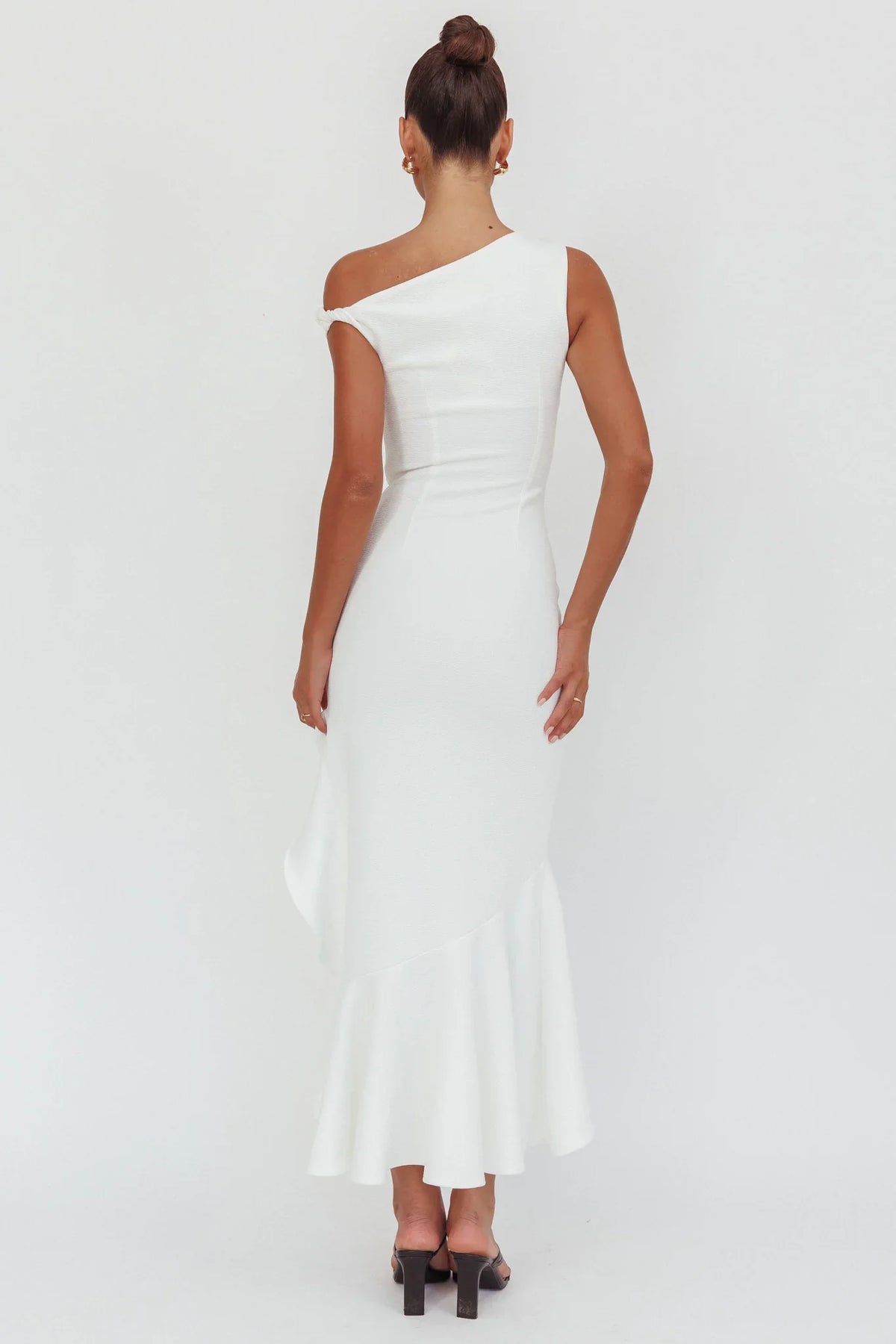 Lights On One-Shoulder Ruffle Hem Maxi Dress White