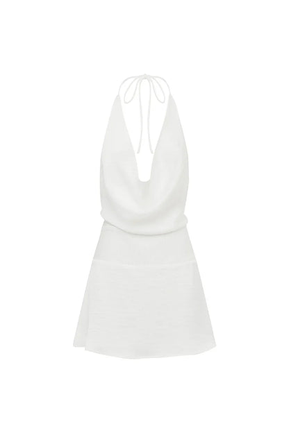 NOVALIE HALTER COWL MINI DRESS - WHITE