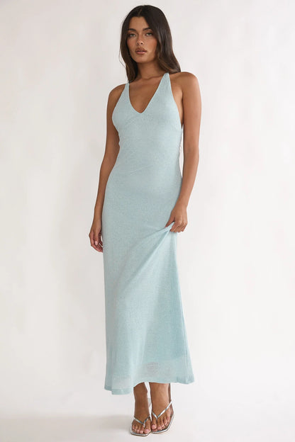 Introductions Knit Sequin Maxi Dress Blue