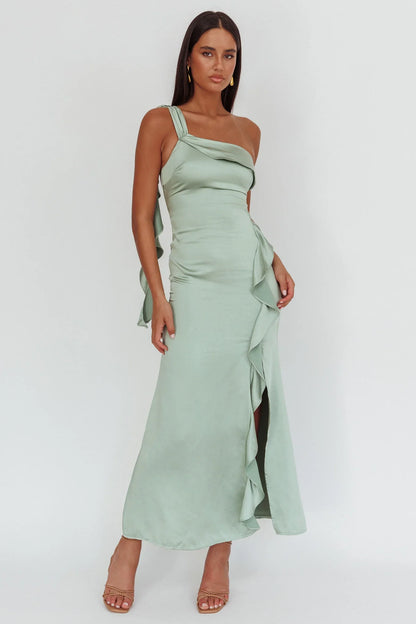 Carmel One-Shoulder Split Maxi Dress Sage