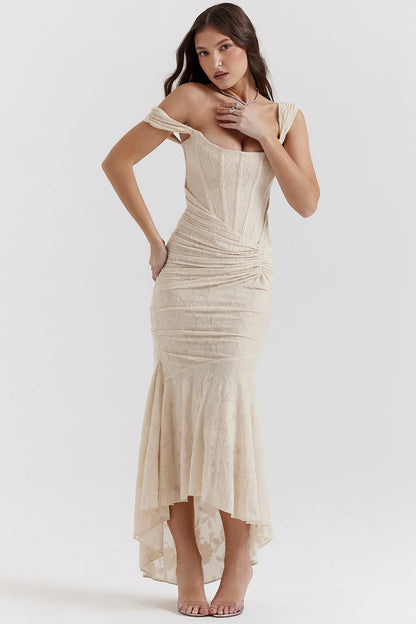 vintage cream floral maxi dress