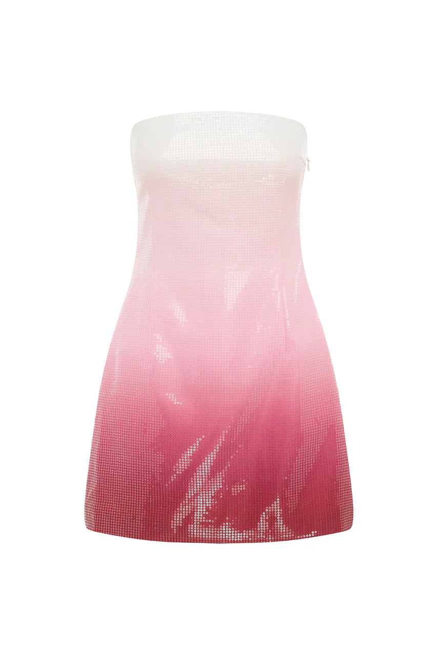 IBIZA STRAPLESS SEQUIN MINI DRESS - STRAWBERRY SHORTCAKE OMBRE