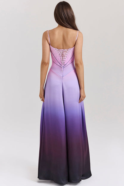 ombre print lace up maxi dress