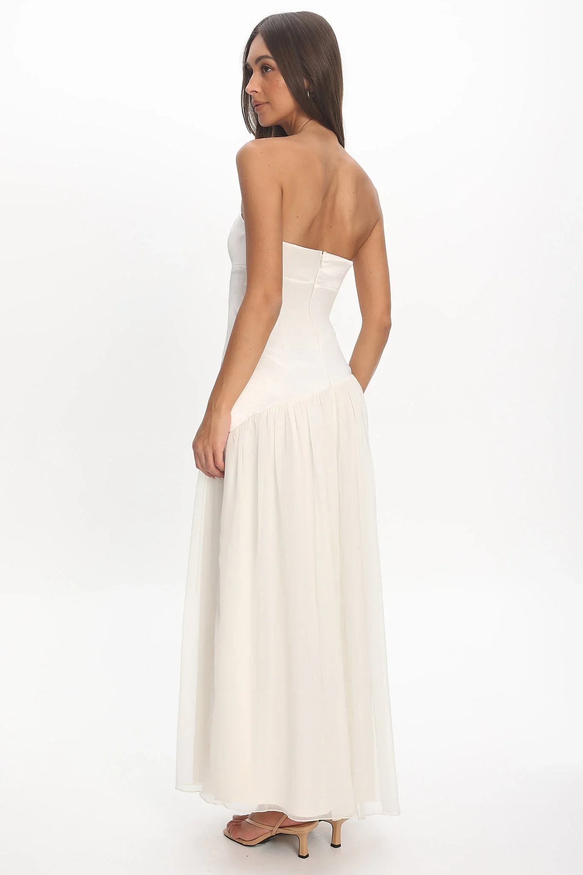 Karielle Asymmetric Drop Waist Maxi Dress Ivory
