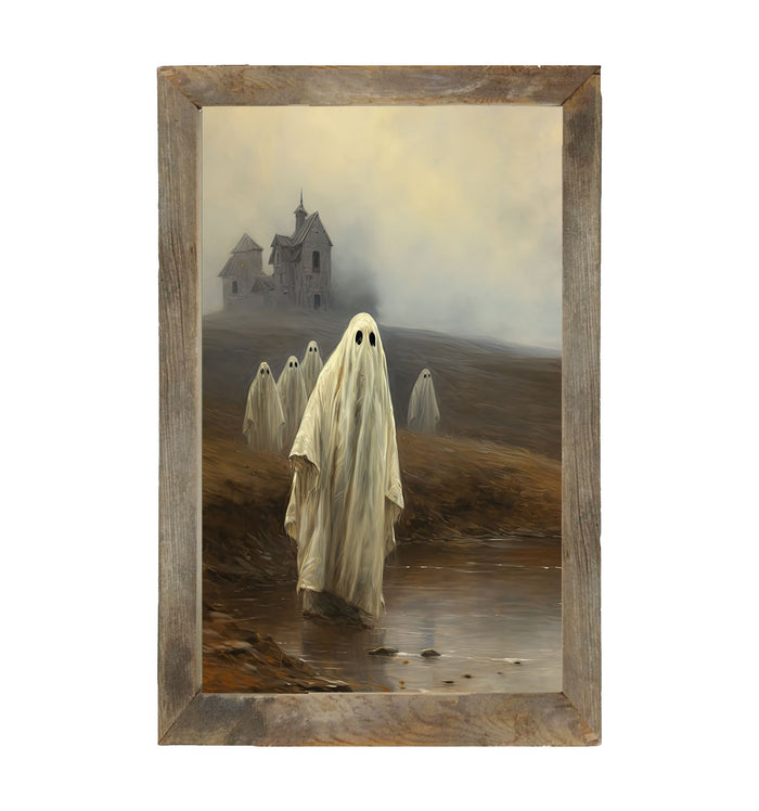 Ghosts in front of old house