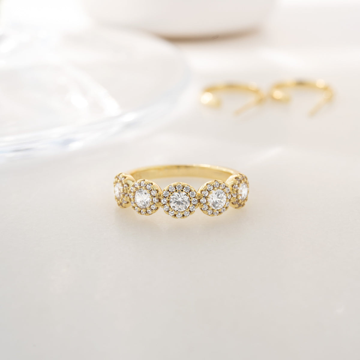 5 Stone Halo Ring