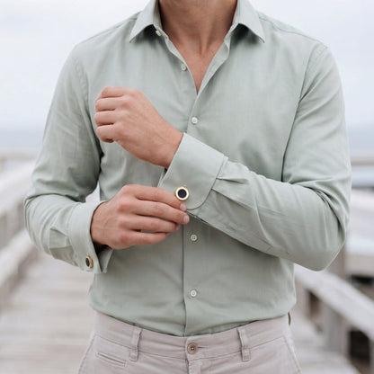 Gold Plated & Black Round Dress Cufflinks