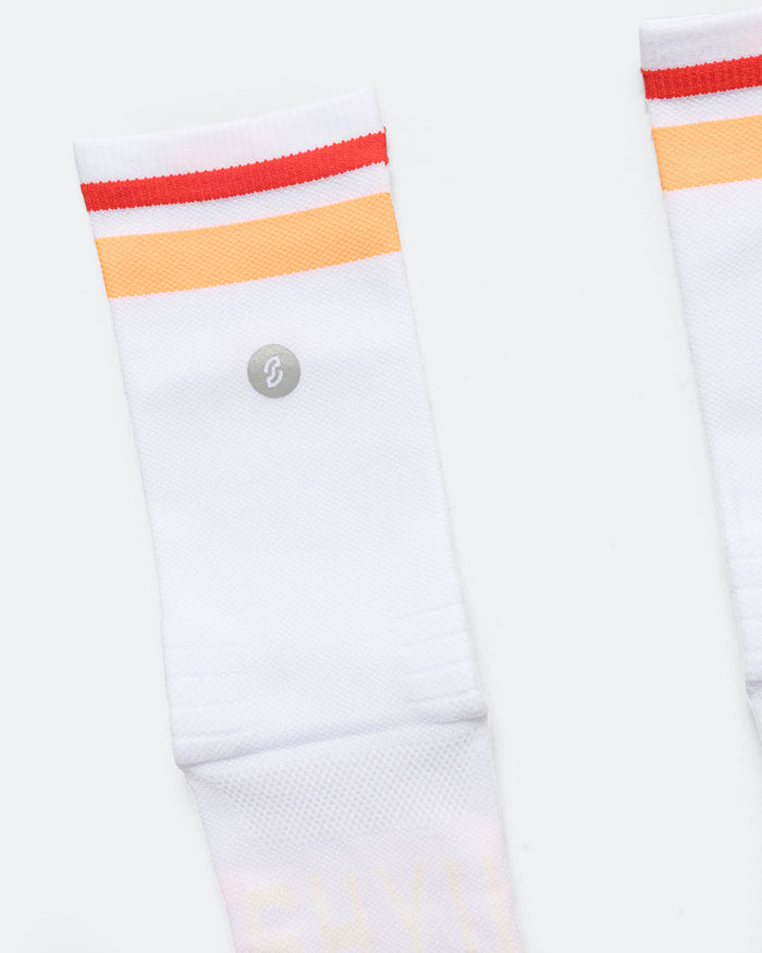Half Crew Racing Socks - White/Tangerine-Red